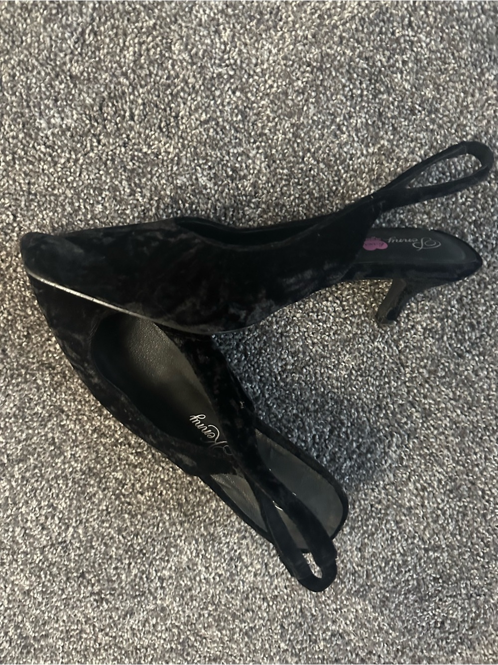 Velvet Slingback Kitten Heels - Black